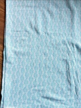 VTG 70s Aqua Blue Polyester Tree Floral Apparel Fabric Stretch Knit Woven 1y+21"